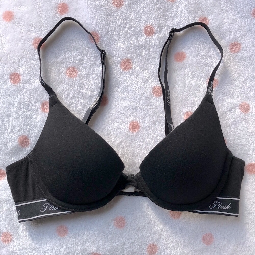 PINK Victoria's Secret Black Bra with Logo Straps 🖤🤍